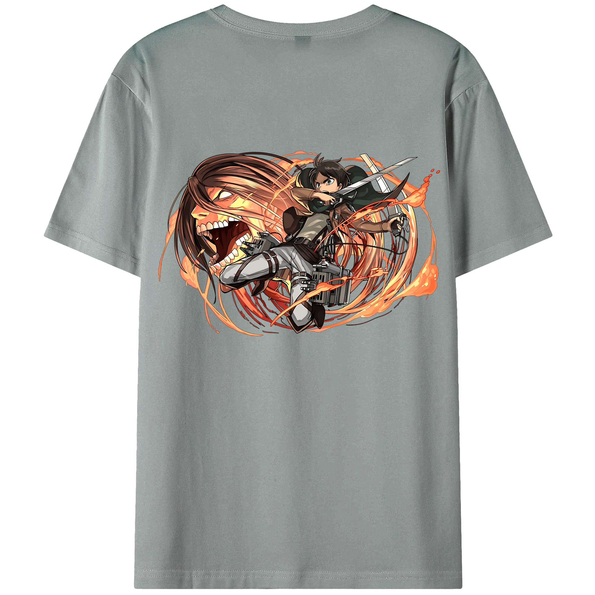 （画像用） 進撃の巨人 エレン･イェーガー Attack on Titan Eren Jäger 綿100％ メンズ半袖Tシャツ（バックプリント） 通気性